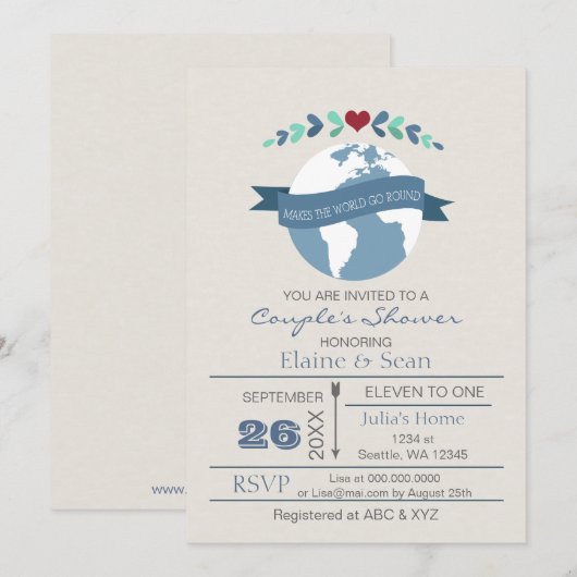 Invitation L'amour fait tourner le monde Fête des mariées Inv (Devant / Derrière)