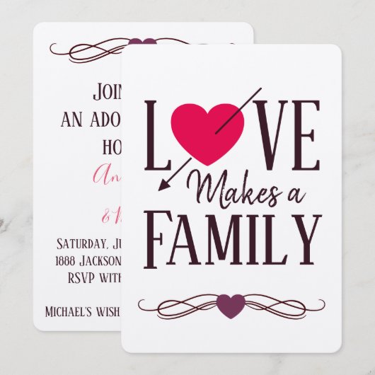 Invitation L'amour fait une famille - annonces d'adoption (Devant / Derrière)