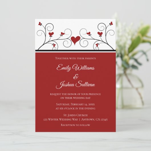 Invitation L'amour grandit | Red Hearts Valentine Mariage (Debout devant)