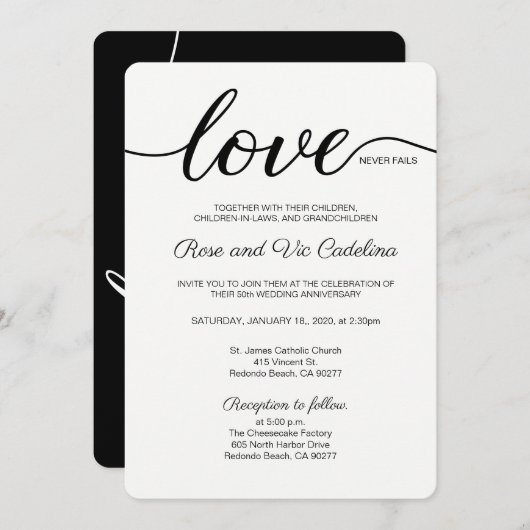 Invitation L'amour Mariage chrétien n'échoue jamais (Devant / Derrière)