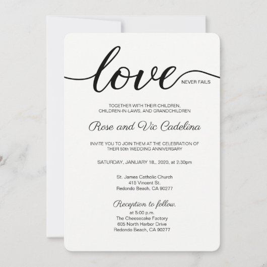 Invitation L'amour Mariage chrétien n'échoue jamais (Devant)