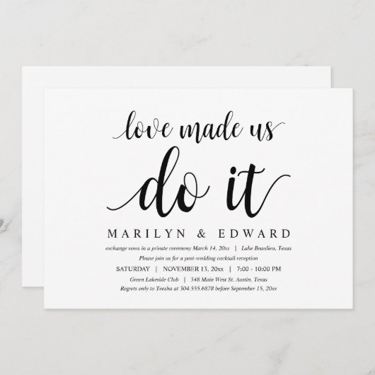 Invitation L'amour nous a fait le faire, Elopement Moderne de (Devant / Derrière)