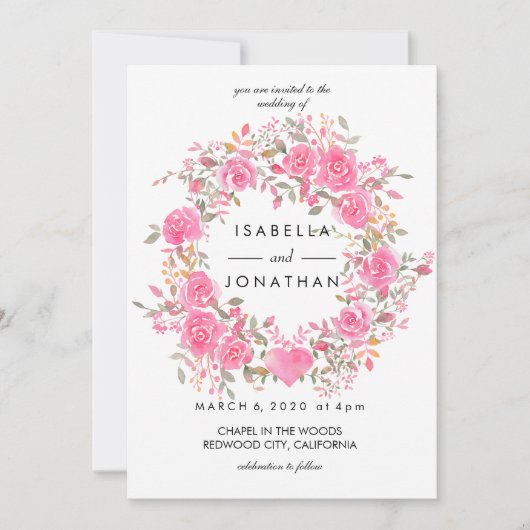 Invitation L'amour rose | Rose d'aquarelle mariage de couronn (Devant)