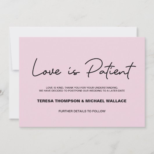 Invitation L'amour rose vif est le Mariage patient reporté (Devant)