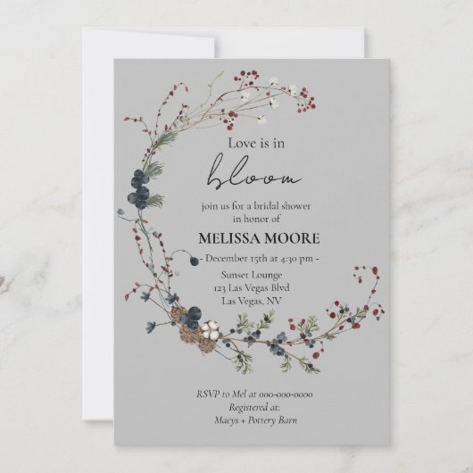 Invitation L'Amour Rustique Boho D'Hiver Est En Fête des mari (Devant)