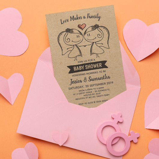 Invitation L'amour rustique fait un Baby shower Lesbien Famil