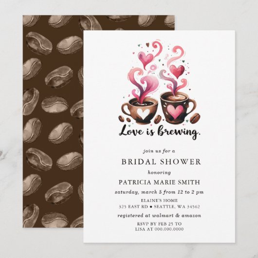 Invitation L'amour simple c'est brasser Fête des mariées café (Devant / Derrière)