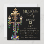 Invitation Lampe à gaz et perles Mardi Gras Party (Devant)