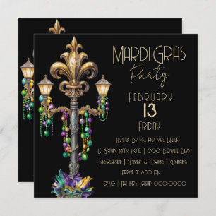 Invitation Lampe à gaz et perles Mardi Gras Party