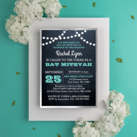 Invitation Lampe de tableau lumineux Turquoise Bat mitzvah de