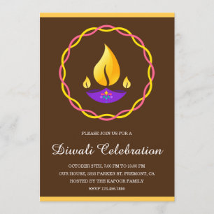 Invitation Lampe élégante indienne Diya marron pour la fête d