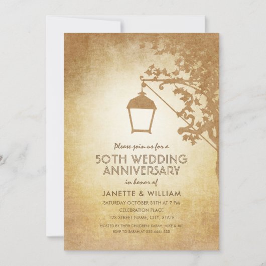 Invitation Lampe Vintage 50e Anniversaire de Mariage Rustique (Devant)