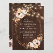 Invitation lampes à cordes de bois rustique tombent mariage f (Devant / Derrière)