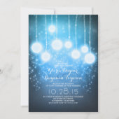 Invitation lampes à cordes étoilées et lanternes bleu mariage (Devant)