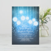 Invitation lampes à cordes étoilées et lanternes bleu mariage (Debout devant)