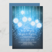Invitation lampes à cordes étoilées et lanternes bleu mariage (Devant / Derrière)