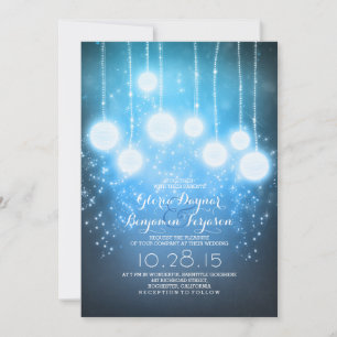 Invitation lampes à cordes étoilées et lanternes mariage bleu