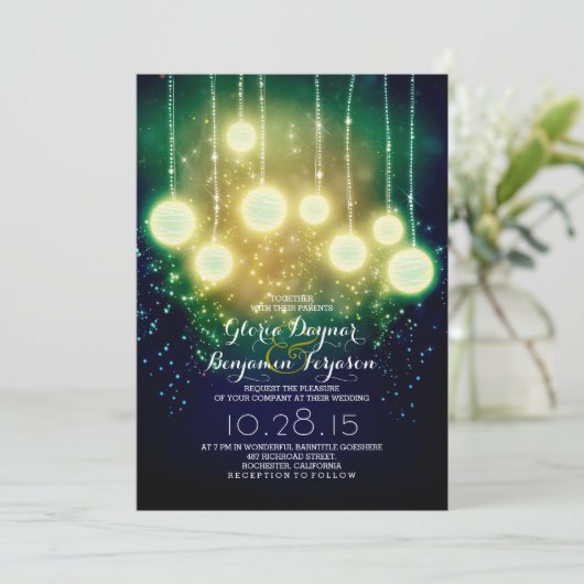Invitation lampes à cordes & lanternes mariage extérieur invi (Debout devant)
