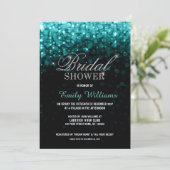 Invitation Lampes à cordes turquoise bokeh douche nuptiale (Debout devant)