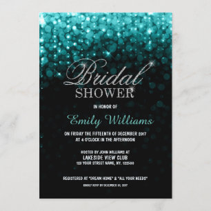 Invitation Lampes à cordes turquoise bokeh douche nuptiale