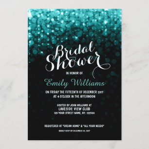 Invitation Lampes à cordes turquoise bokeh douche nuptiale