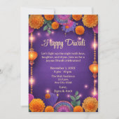 Invitation Lampes de vacances violettes Happy Diwali (Devant)