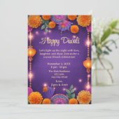 Invitation Lampes de vacances violettes Happy Diwali (Debout devant)