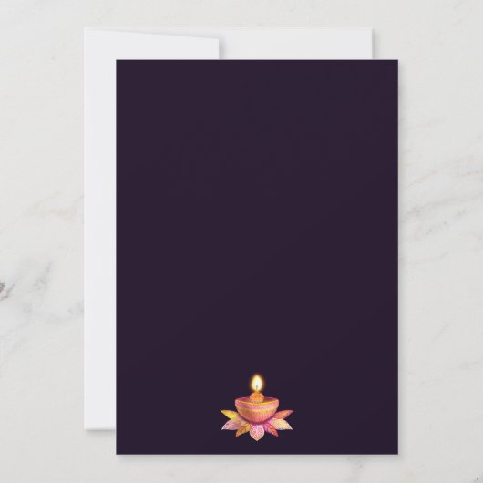 Invitation Lampes Diwali rose violet, script d'illustration (Dos)