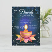 Invitation Lampes Diwali turquoise bleu, script d'illustratio (Debout devant)