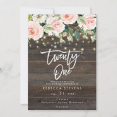 Invitation lampes en bois rustique fleuri 21e anniversaire (Devant)