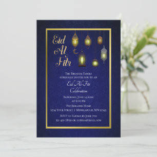 Invitation Lampes en or sur Damas Bleu Aïd Al Fitr
