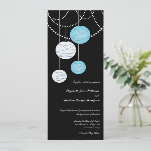 Invitation lampions bleus du long Aqua 4x9 épousant (Debout devant)