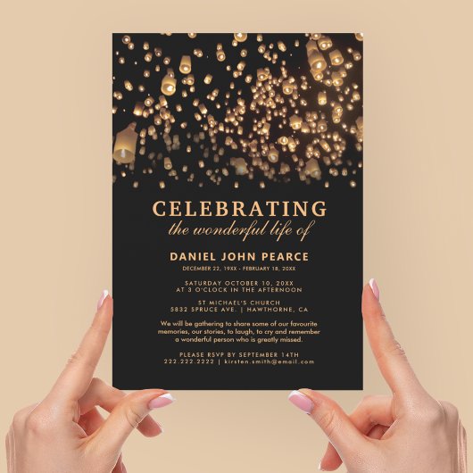 Invitation Lampions Chinois de Ciel pour Mémorial de Funérail