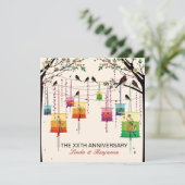 Invitation Lampions Colorés Cerisier Oiseaux Anniversaire (Debout devant)