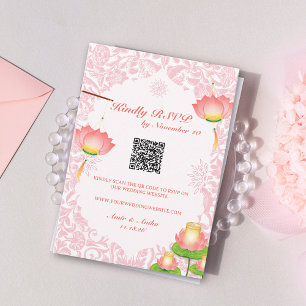 Invitation Lampions Lotus Rose Tendre Réponse Mariage Indien