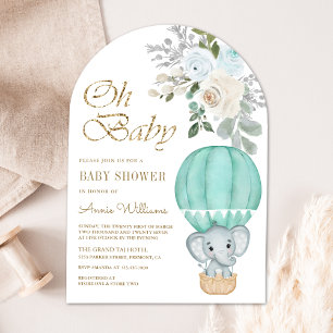 Invitation Lancement de bébé éléphant en montgolfière à l'arc