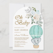 Invitation Lancement de bébé éléphant en montgolfière à l'arc (Devant)
