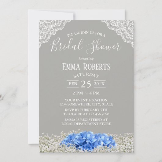 Invitation Lancement de bébé en bleu hydrangea antique et bab (Devant)