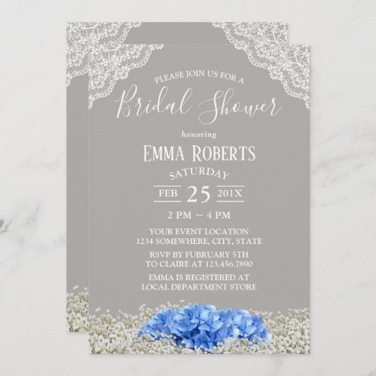 Invitation Lancement de bébé en bleu hydrangea antique et bab (Devant / Derrière)