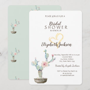 Invitation Lancement de mariage au cactus à l'aquarelle et au