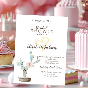 Invitation Lancement de mariage au cactus à l'aquarelle et au