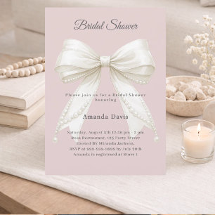 Invitation Lancement de mariage aux perles rose poussiéreux