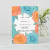 Invitation Lancement de mariage aux roses orange et sarcelle (Debout devant)