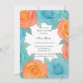 Invitation Lancement de mariage aux roses orange et sarcelle (Devant)