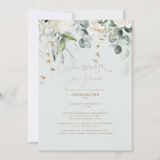 Invitation Lancement de mariage élégant Hydrangea blanc sauge (Devant)