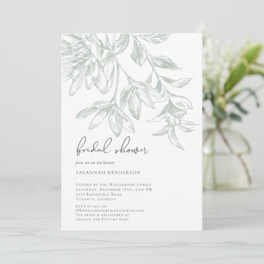 Invitation Lancement de mariage floral classique élégant dess (Debout devant)