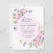 Invitation Lancement de mariage floral rose aquarelle de prin (Devant)