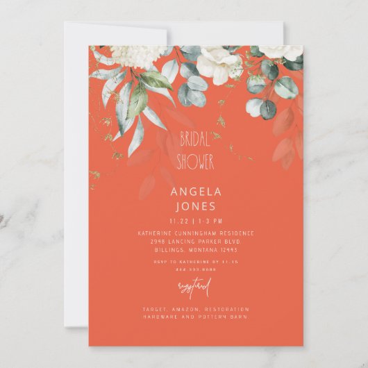 Invitation Lancement de mariage Hydrangea blanche Tangerine (Devant)