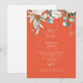 Invitation Lancement de mariage Hydrangea blanche Tangerine (Devant / Derrière)