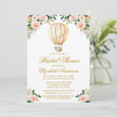 Invitation Lancement de mariage rose floral aquarelle or (Debout devant)